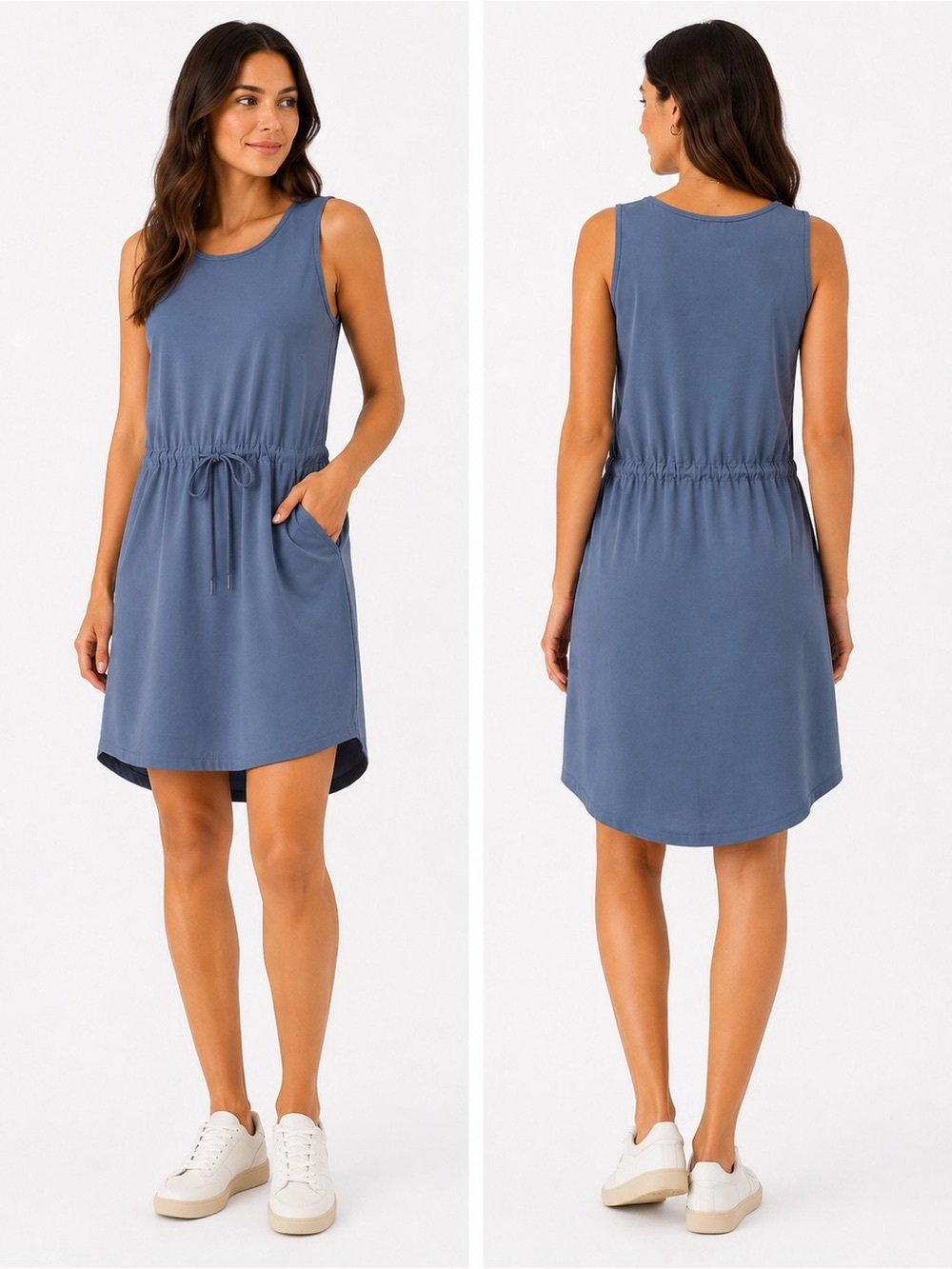 Tilley Travel Dress Sleeveless Drawstring Tank Dress in Slate Blue Size M